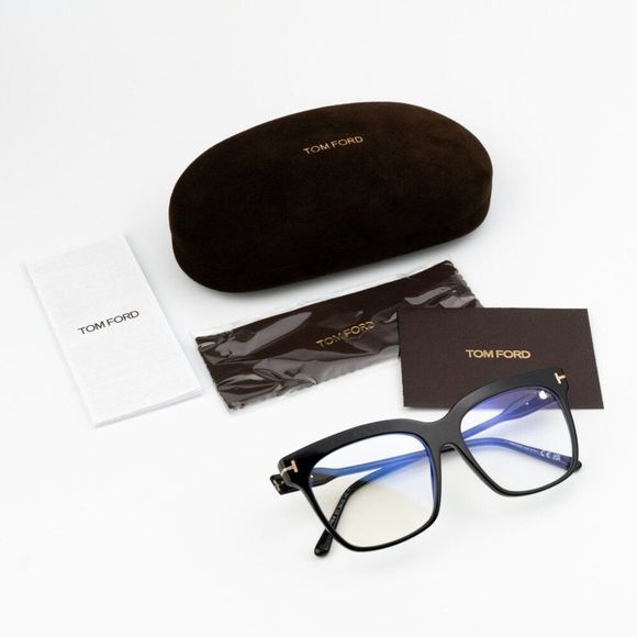 NEW Tom Ford FT5768-B 001 Shiny Black Blue Block Square Women Eyeglasses TF 5768 - Picture 10 of 10